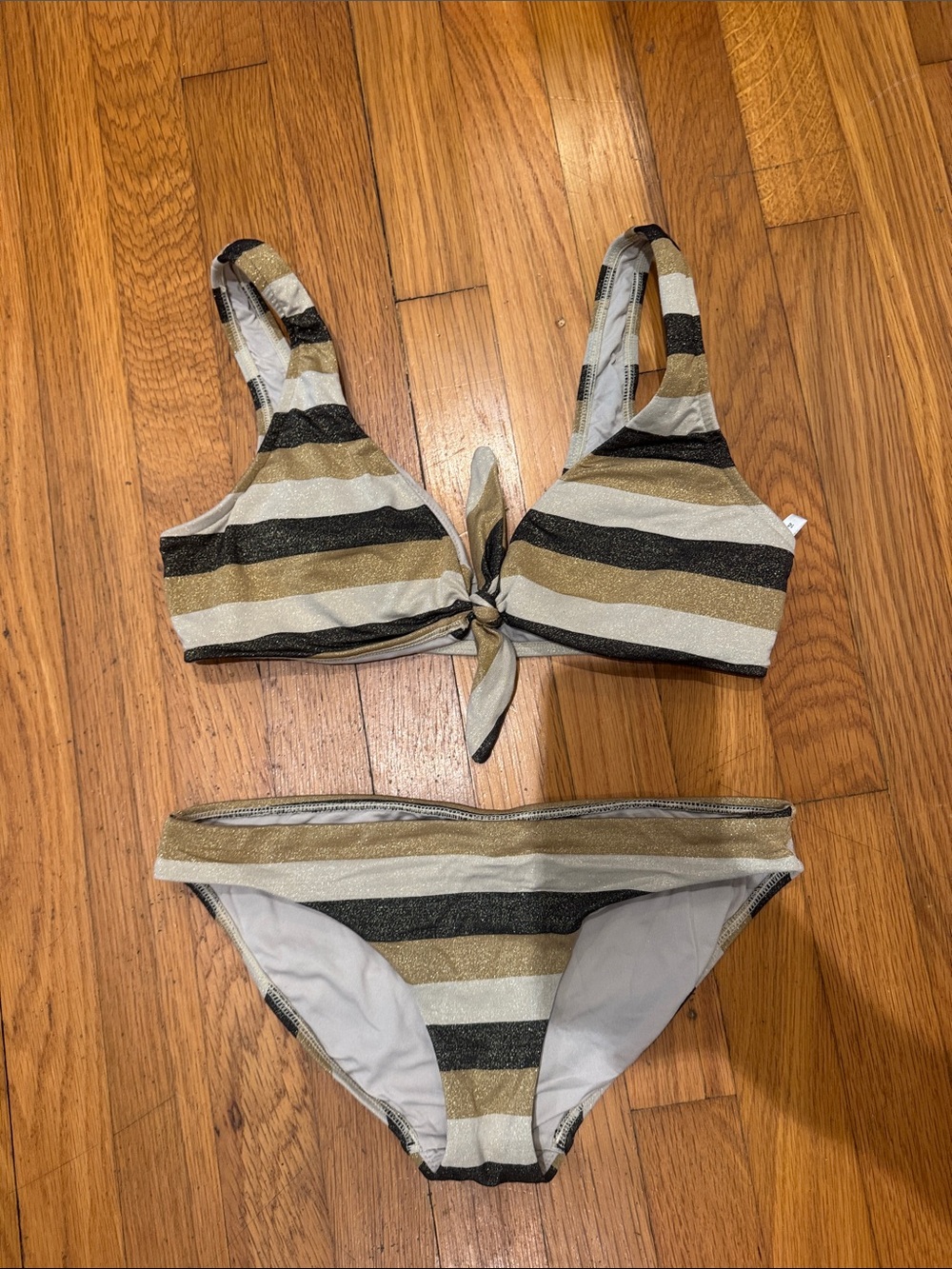 Seafolly Gold, Black & White Striped Metallic Bikini Set MISMATCH SIZING